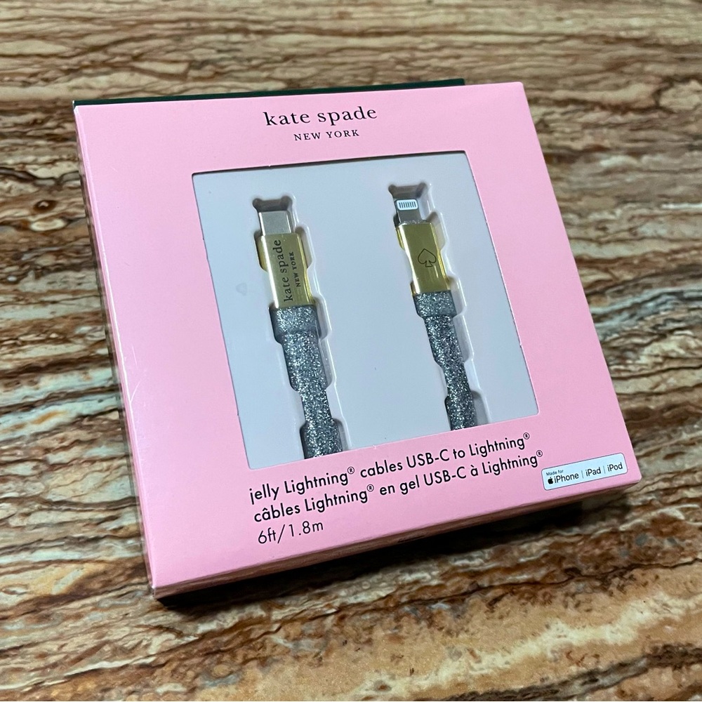 Kate Spade Data Charging Cable Silver Shimmer bling for iPhone